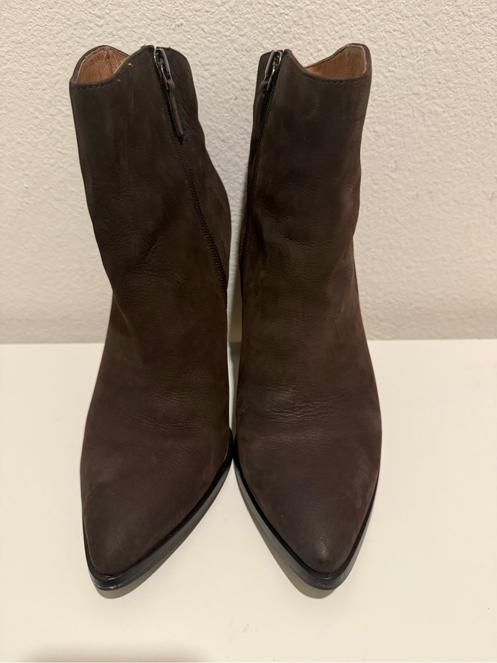 Halogen Dark Brown Leather Pointed Ankle Booties